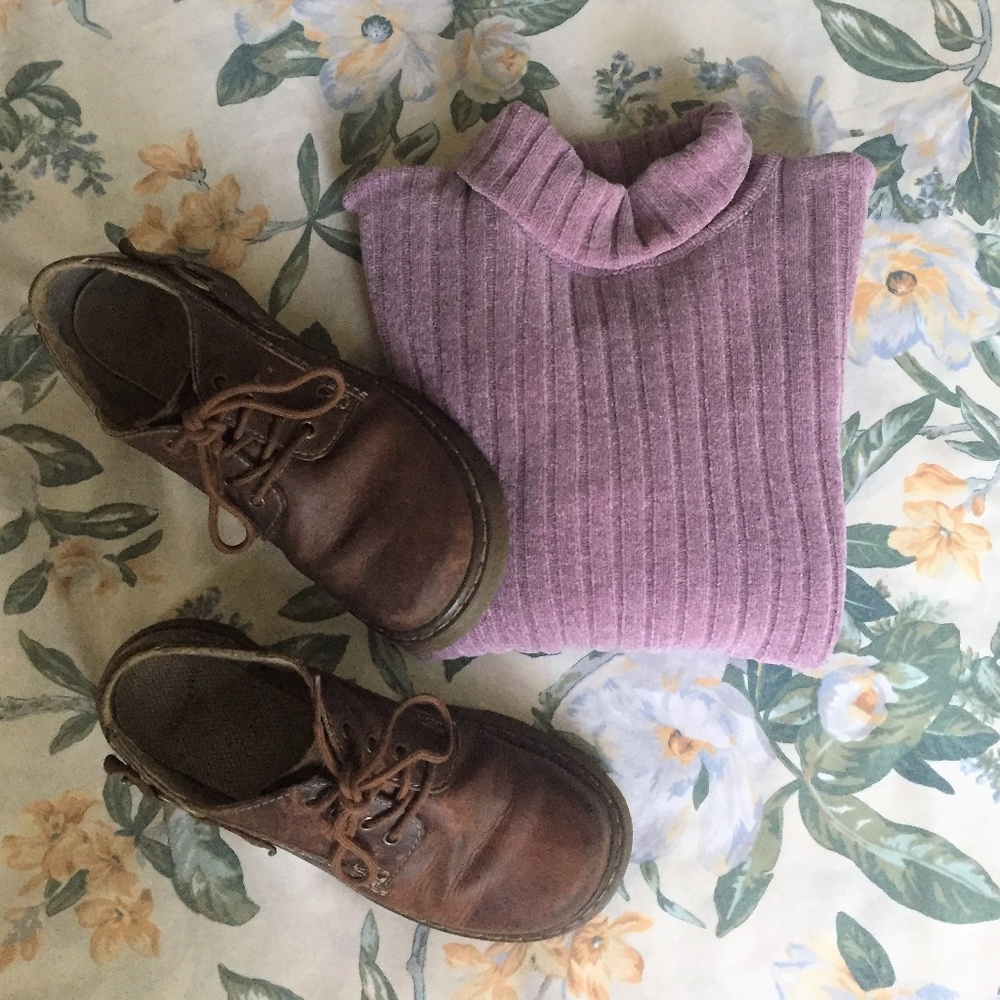 Vintage Light Purple Ribbed Velour Turtleneck
